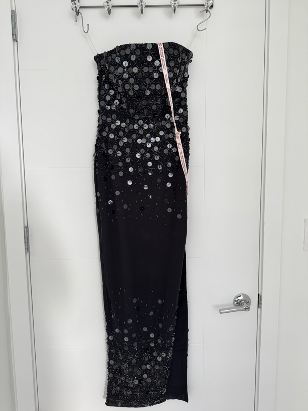 Oh Polly Black Sequin Strapless Prom Dress
